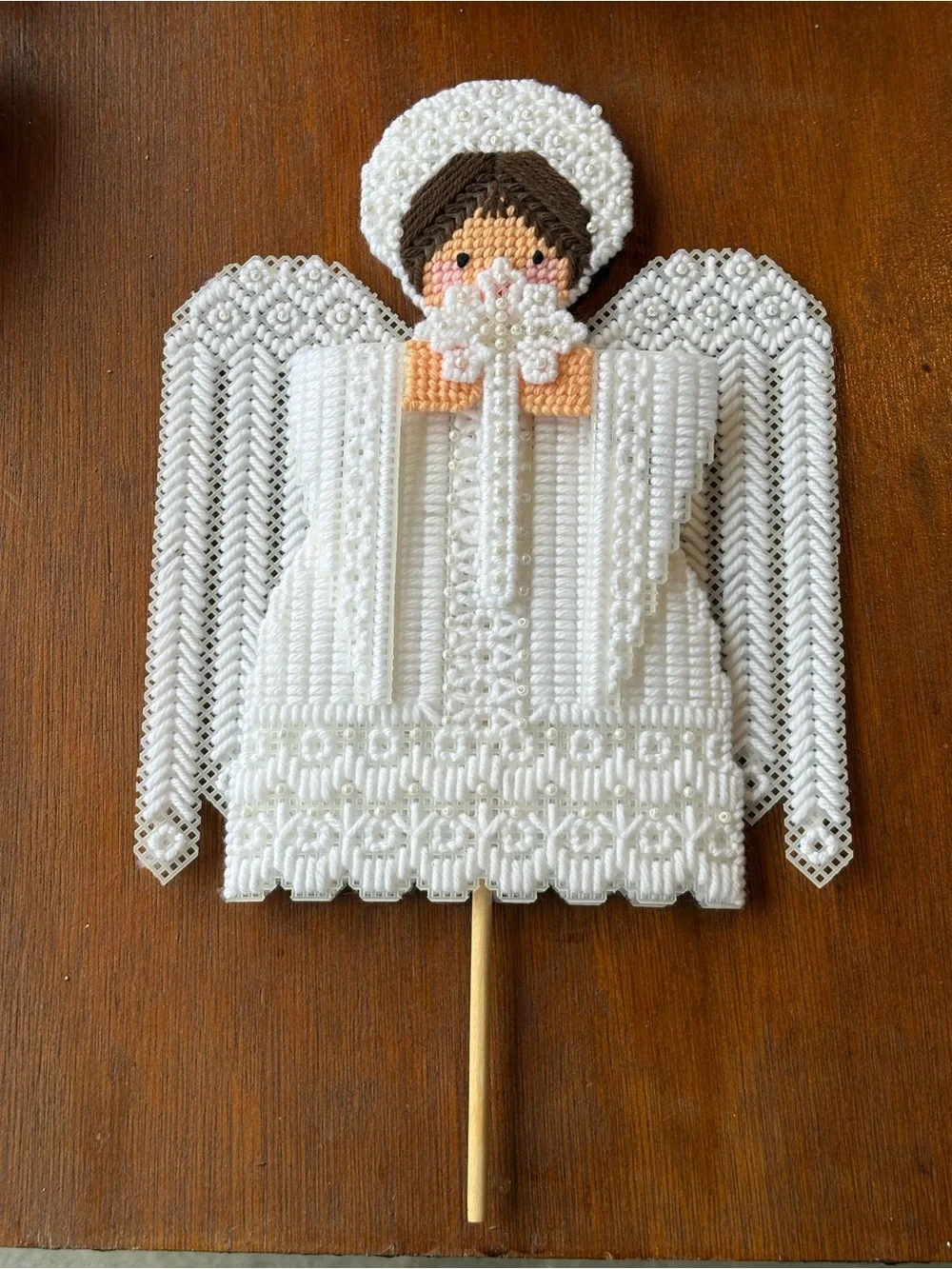 Handmade Crocheted Angel with Pearl Accents - White & Peach
